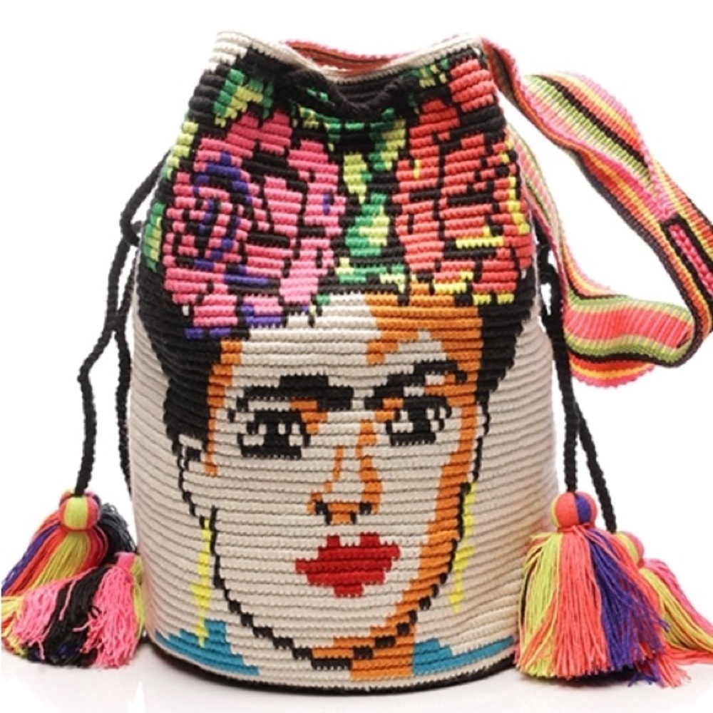 Colorful Frida Kahlo Woven Bucket Bag